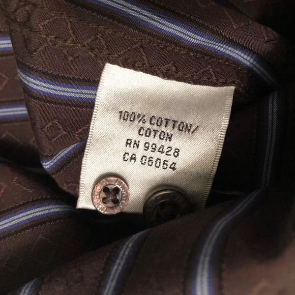 Bugatchi uomo Shirt Mens Large Blue Brown Striped Cotton Button Up Long Sleeve - Picture 8 of 10